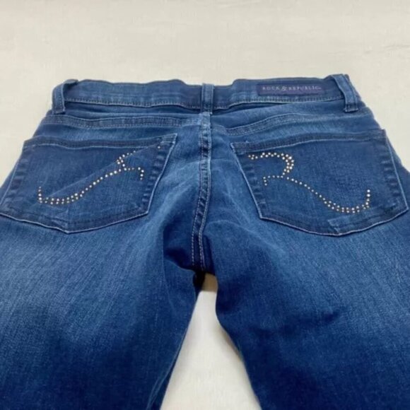 Rock & Republic Jeans Womens Size OM Skinny Fit Bling Back Pocket Dark Wash EUC - Picture 10 of 14
